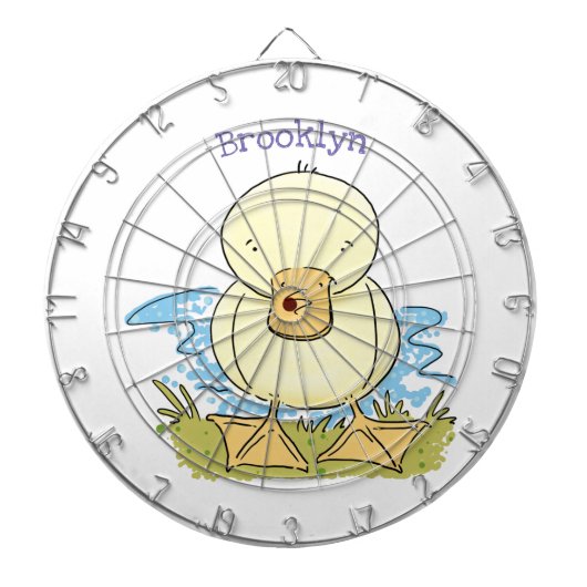 かわいい黄色のベビーアヒル漫画イラストレーション ダーツボード (正面)