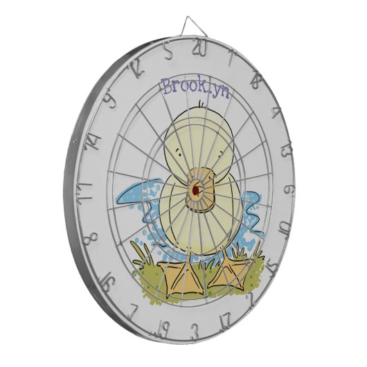 かわいい黄色のベビーアヒル漫画イラストレーション ダーツボード (正面左)