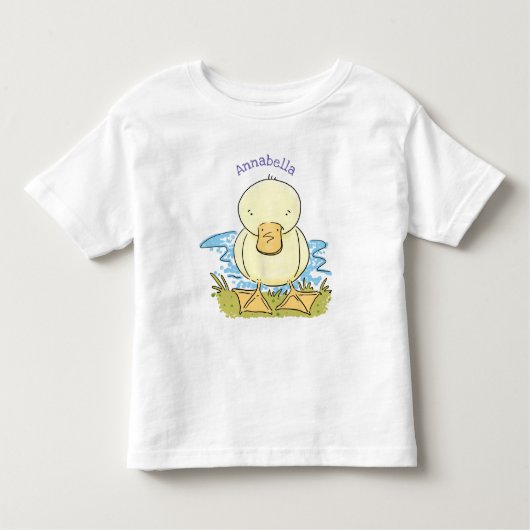 かわいい黄色のベビーアヒル漫画イラストレーション トドラーTシャツ (正面)