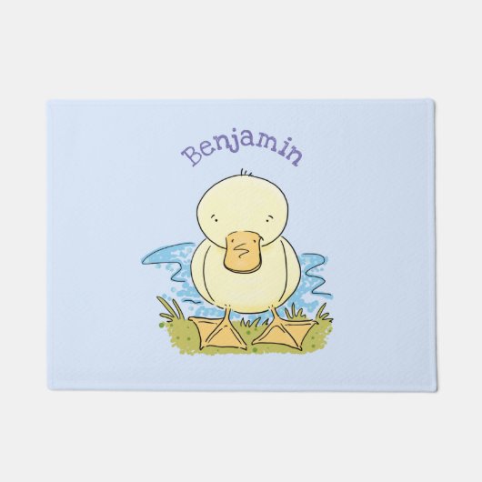 かわいい黄色のベビーアヒル漫画イラストレーション ドアマット (正面)