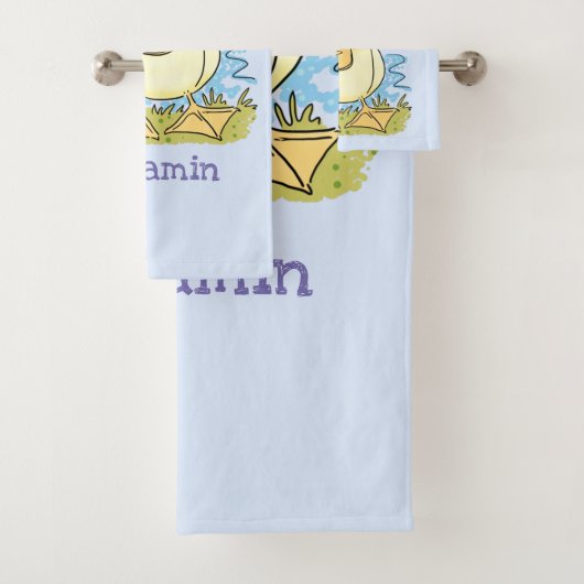 かわいい黄色のベビーアヒル漫画イラストレーション バスタオルセット (インサイチュ)