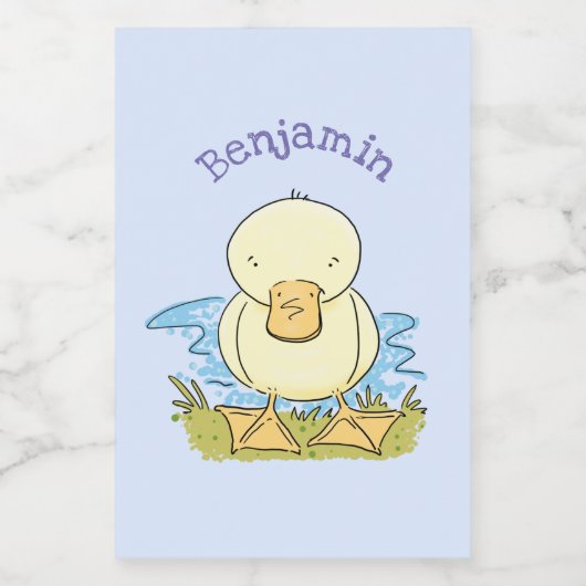 かわいい黄色のベビーアヒル漫画イラストレーション フードラベル (シングルラベル)