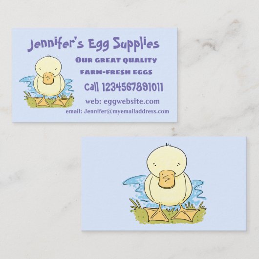 かわいい黄色のベビーアヒル漫画イラストレーション 名刺 (正面/裏面)