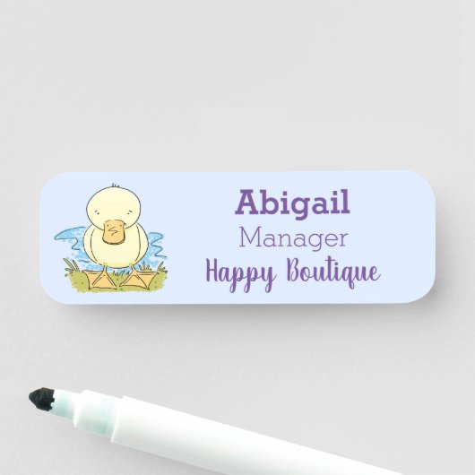 かわいい黄色のベビーアヒル漫画イラストレーション 名札 (インサイチュ)