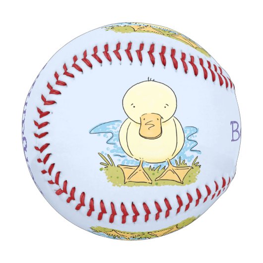 かわいい黄色のベビーアヒル漫画イラストレーション 野球ボール (正面左)