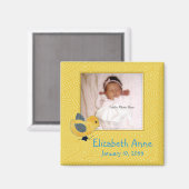 かわいい黄色のベビーシック写真誕生のお知らせ マグネット (正面/裏面)