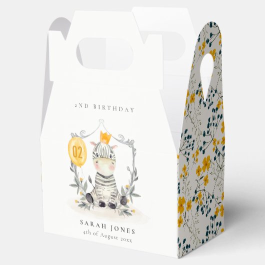 かわいい黄色のベビーゼブラリーフ任意の年齢誕生日 フェイバーボックス (オープン)