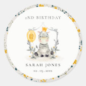 かわいい黄色のベビーゼブラリーフ任意の年齢誕生日 ラウンドシール (正面)