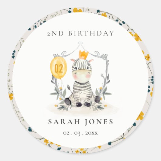 かわいい黄色のベビーゼブラリーフ任意の年齢誕生日 ラウンドシール (正面)