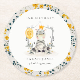 かわいい黄色のベビーゼブラリーフ任意の年齢誕生日 ラウンドペーパーコースター