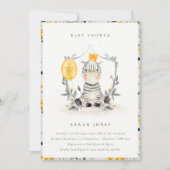 かわいい黄色のベビーゼブラリーフ赤ちゃんシャワー招待状 サンキューカード (正面)