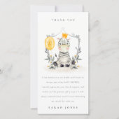 かわいい黄色のベビーゼブラ葉バルーンベビーシャワー サンキューカード (正面)