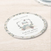 かわいい黄色のベビーヒッポの葉エレガントの赤ちゃんシャワー ラウンドペーパーコースター (アングル)