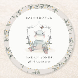 かわいい黄色のベビーヒッポの葉エレガントの赤ちゃんシャワー ラウンドペーパーコースター