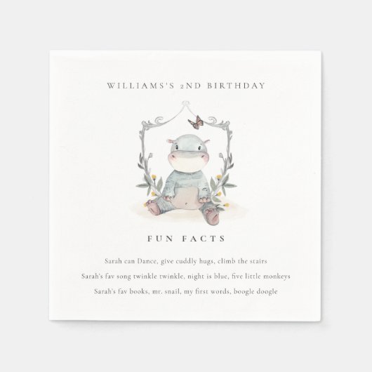 かわいい黄色のベビーヒッポ葉おもしろいファクト誕生日 スタンダードカクテルナプキン (正面)