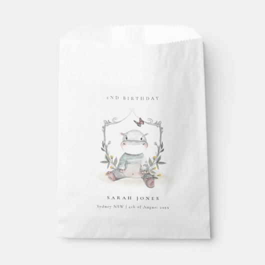 かわいい黄色のベビーヒッポ葉の任意の年齢誕生日 フェイバーバッグ (正面)