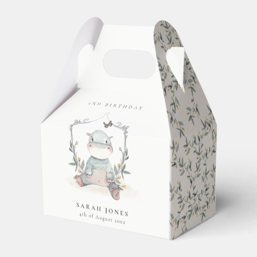 かわいい黄色のベビーヒッポ葉の任意の年齢誕生日 フェイバーボックス (裏面サイド)