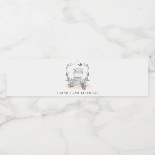 かわいい黄色のベビーヒッポ葉の任意の年齢誕生日 ペットボトルラベル (シングルラベル)