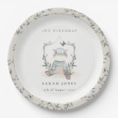 かわいい黄色のベビーヒッポ葉の任意の年齢誕生日 ペーパープレート (正面)