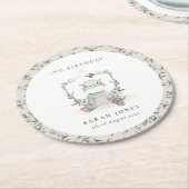 かわいい黄色のベビーヒッポ葉の任意の年齢誕生日 ラウンドペーパーコースター (アングル)