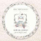 かわいい黄色のベビーヒッポ葉の任意の年齢誕生日 ラウンドペーパーコースター (正面)