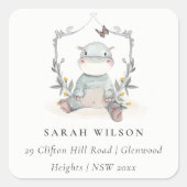 かわいい黄色のベビーヒッポ葉バルーンアドレス スクエアシール (正面)