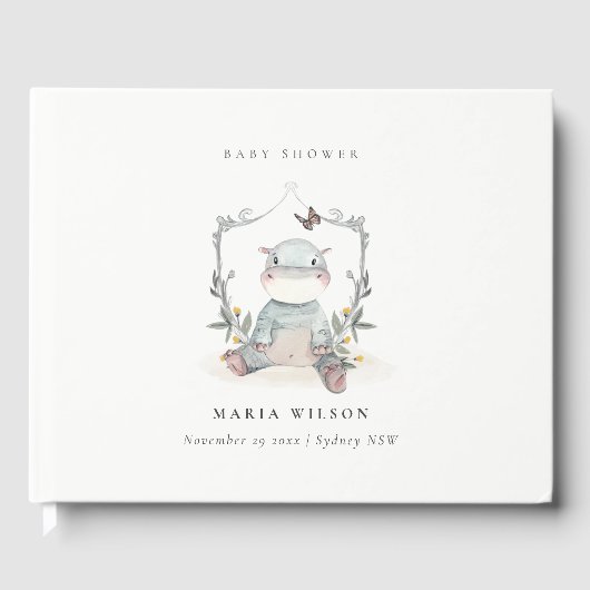 かわいい黄色のベビーヒッポ葉バルーンベビーシャワー ゲストブック (正面)