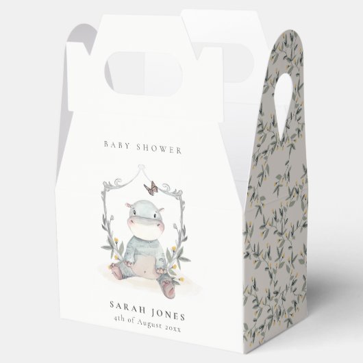 かわいい黄色のベビーヒッポ葉バルーンベビーシャワー フェイバーボックス (オープン)