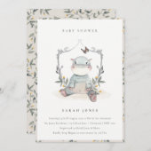 かわいい黄色のベビーヒッポ葉ベビーシャワー招待状 サンキューカード (正面/裏面)