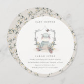 かわいい黄色のベビーヒッポ葉ベビーシャワー招待状 サンキューカード (正面/裏面)