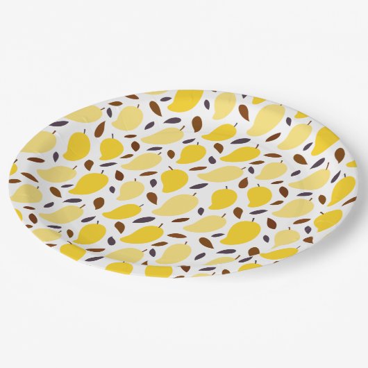 かわいい黄色のマンゴー柄 ペーパープレート (アングル)