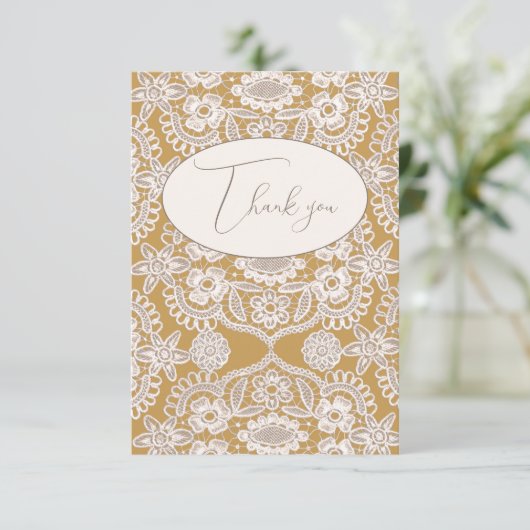 かわいい黄色のラスティックレース フラット サンクス カード (スタンド正面)
