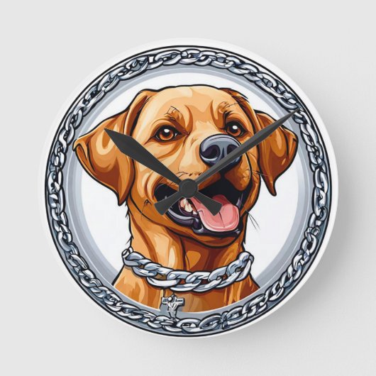 かわいい黄色のラブラドール犬 ラウンド壁時計 (正面)