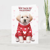 かわいい黄色のラブラドール・レトリバーの子犬のバレンタイン シーズンカード (正面)