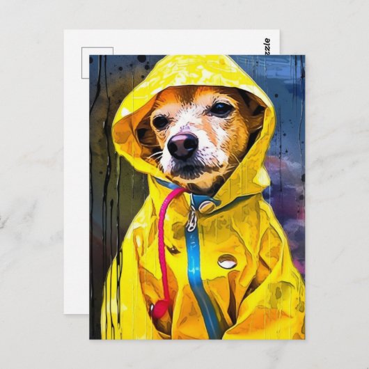 かわいい黄色のレインコートを着た犬 ポストカード (正面/裏面)