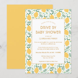 かわいい黄色のレモンと葉のドライブバイ ベビーシャワー 招待状