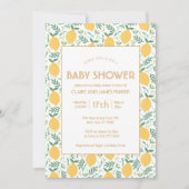 かわいい黄色のレモンの果実の葉ベビーシャワー 招待状 (正面)