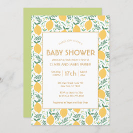 かわいい黄色のレモンの果実の葉ベビーシャワー 招待状