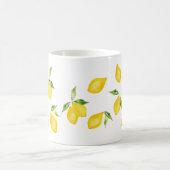 かわいい黄色のレモンの水色のフルーツ コーヒーマグカップ (中央)