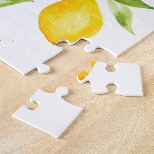 かわいい黄色のレモンの水色のフルーツ ジグソーパズル (側面)