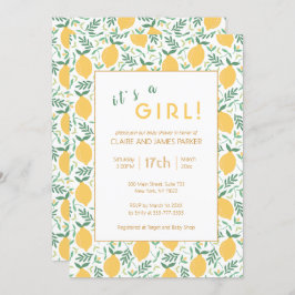 かわいい黄色のレモンの葉 |女の子の赤ちゃんシャワー 招待状