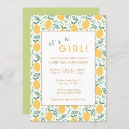 かわいい黄色のレモンの葉 |女の子シャワー 招待状