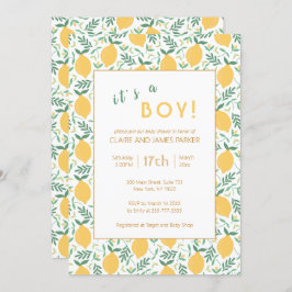 かわいい黄色のレモンの葉 |男の子の赤ちゃんシャワー 招待状