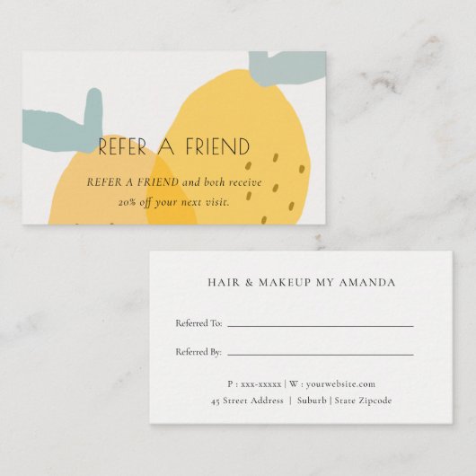 かわいい黄色のレモン果実柑橘系友人を参照 名刺 (正面/裏面)