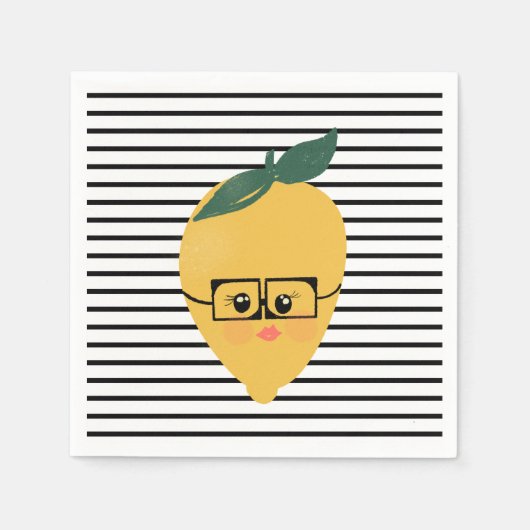 かわいい黄色のレモン漫画おもしろいイラストレーション スタンダードカクテルナプキン (正面)