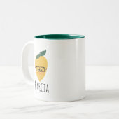 かわいい黄色のレモン漫画おもしろいイラストレーション ツートーンマグカップ (正面左)