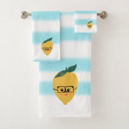 かわいい黄色のレモン漫画おもしろいイラストレーション バスタオルセット