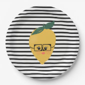 かわいい黄色のレモン漫画おもしろいイラストレーション ペーパープレート (正面)