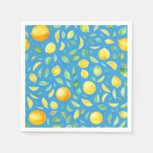 かわいい黄色のレモン ターコイズ ウォーターカラーパターン スタンダードカクテルナプキン (正面)