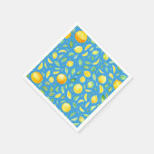 かわいい黄色のレモン ターコイズ ウォーターカラー パターン スタンダードカクテルナプキン (角)